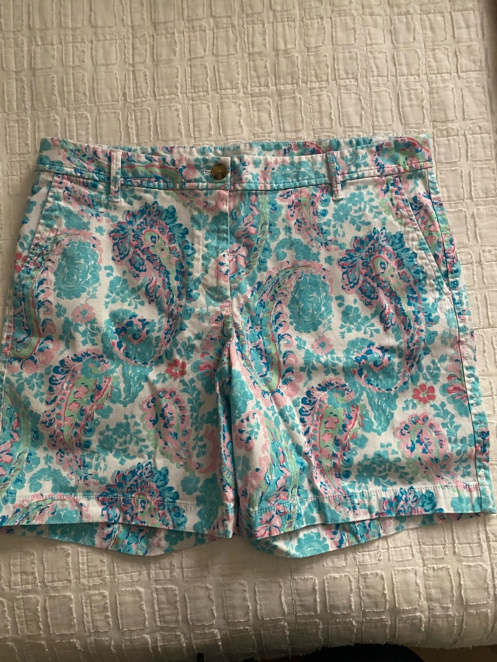Talbots Pastel Paisley Cotton Shorts - Aqua & Pink